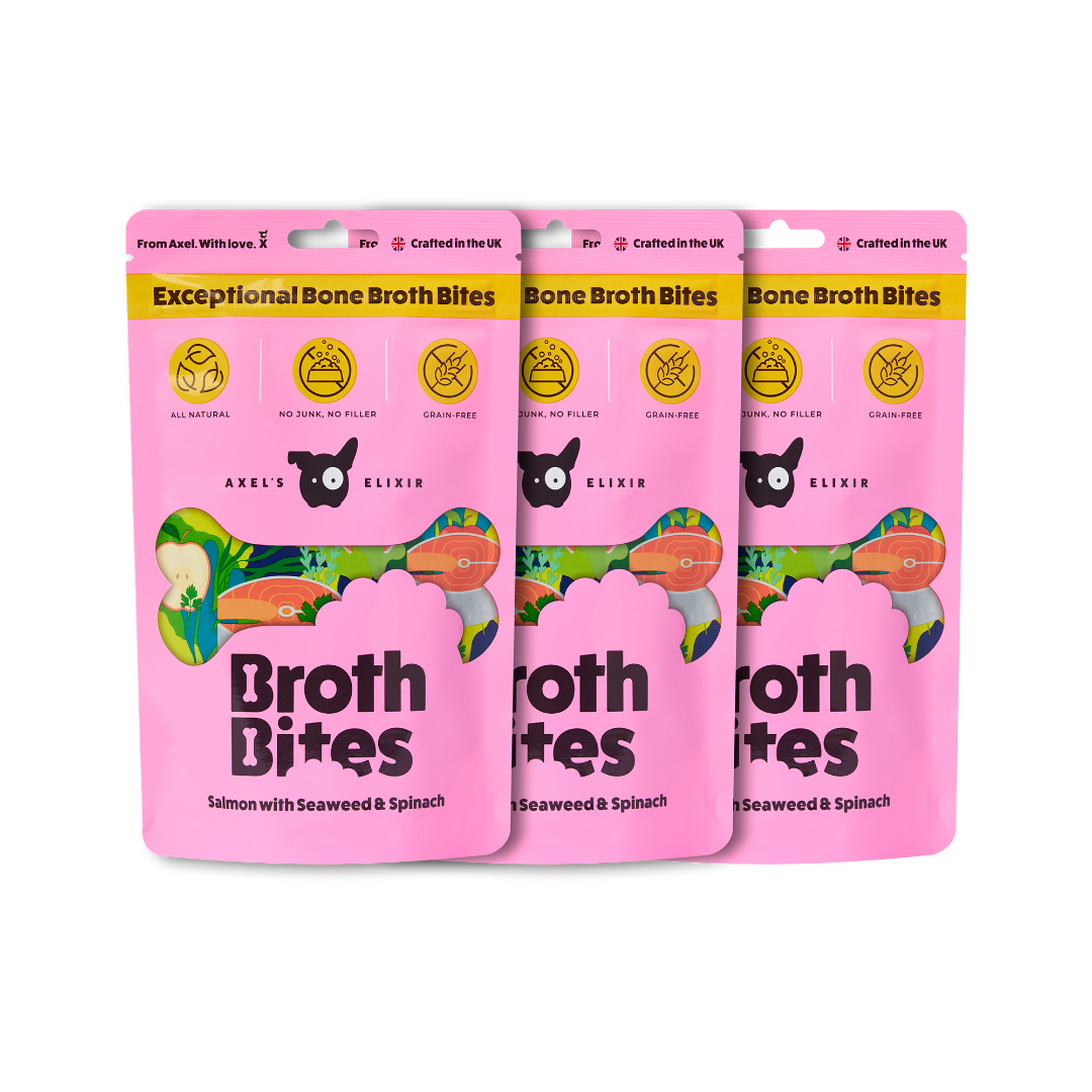 Three packages of Broth Bites on a white background