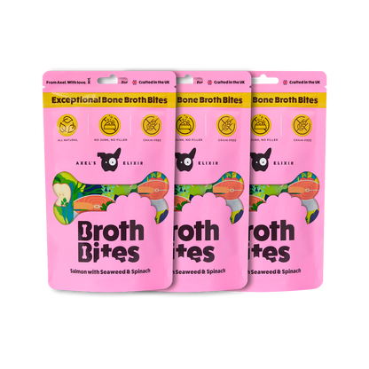 Three packages of Broth Bites on a white background