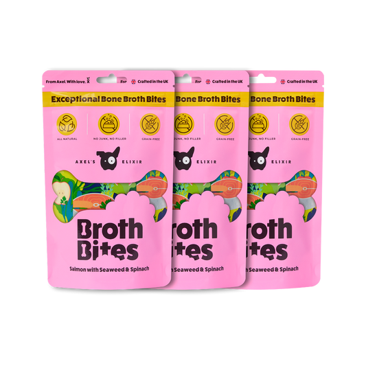 Three packages of Broth Bites on a white background
